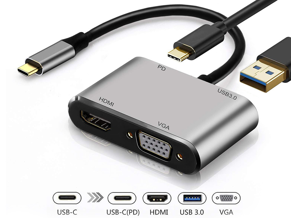Адаптер USB-C на HDMI 4K, VGA, USB 3.0 и USB-C Power Delivery (3)