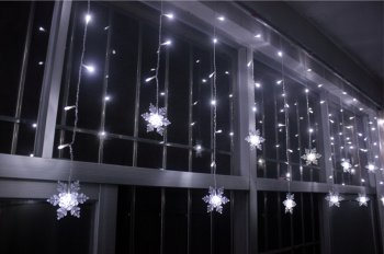 Рождественская Новогодняя Гирлянда Сосульки Снежинки, 100 LED, Белый | Christmas Lights