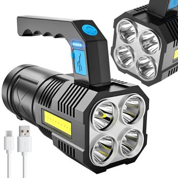 Мощный аккумуляторный LED фонарь-прожектор 2в1, черный