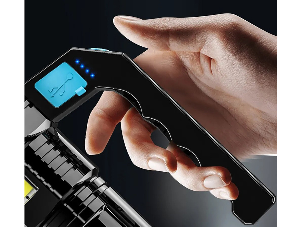 Мощный аккумуляторный LED фонарь-прожектор 2в1, черный (0)