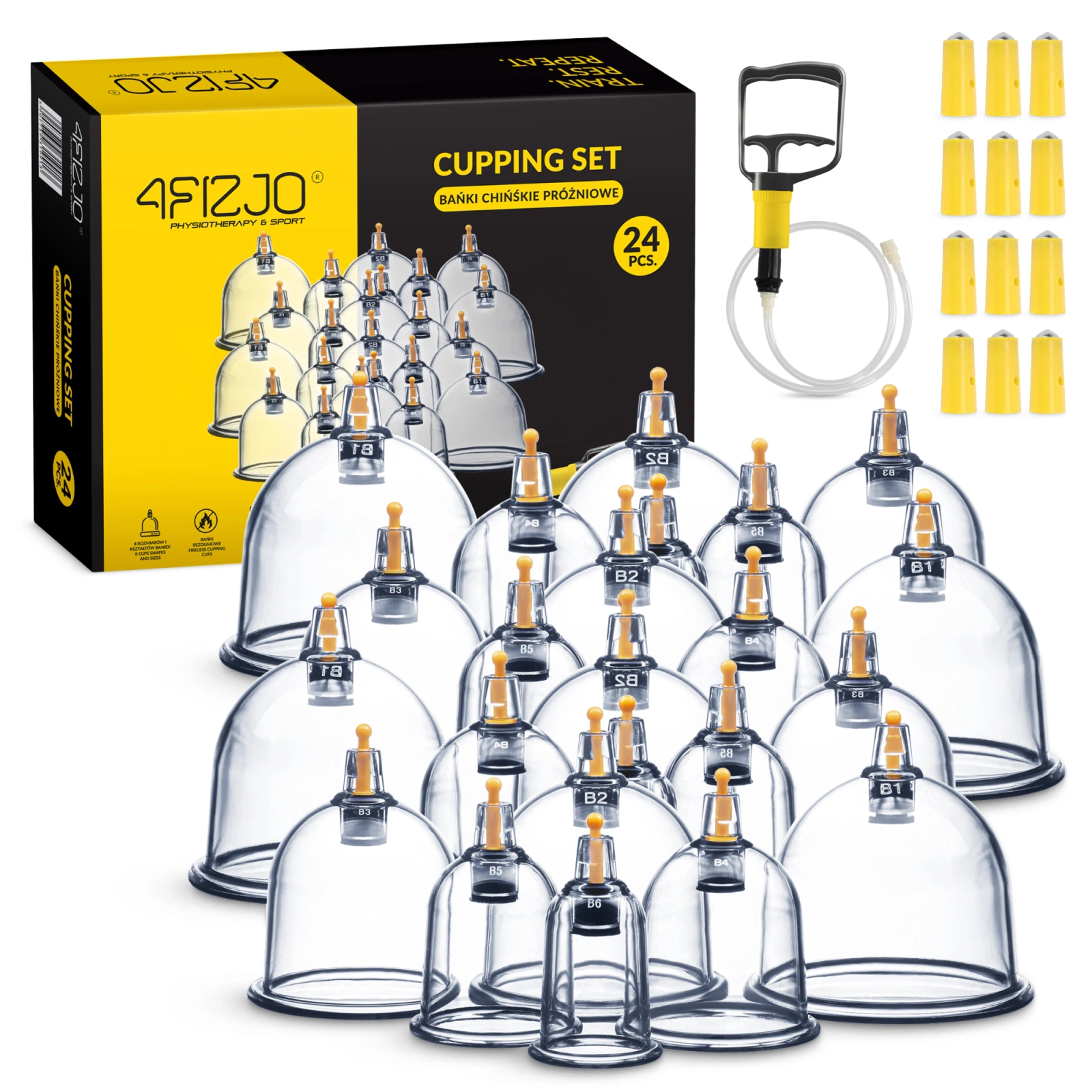Вакуумные массажные банки с насосом, набор 24 шт.