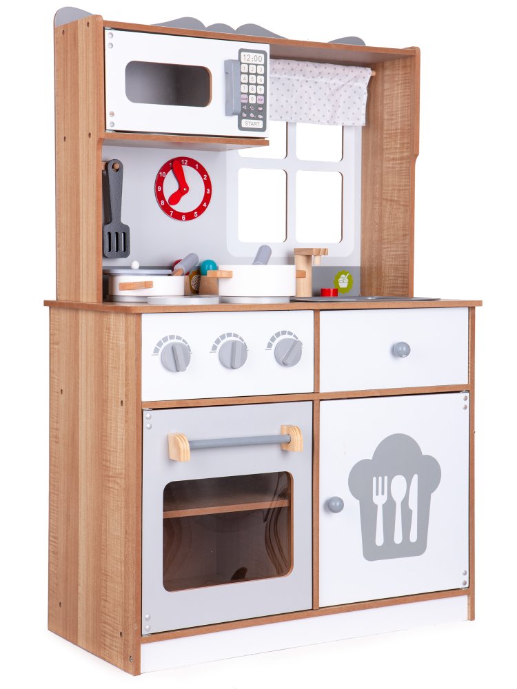 Деревянная детская кухня с 16 аксессуарами, ECOTOYS (3)
