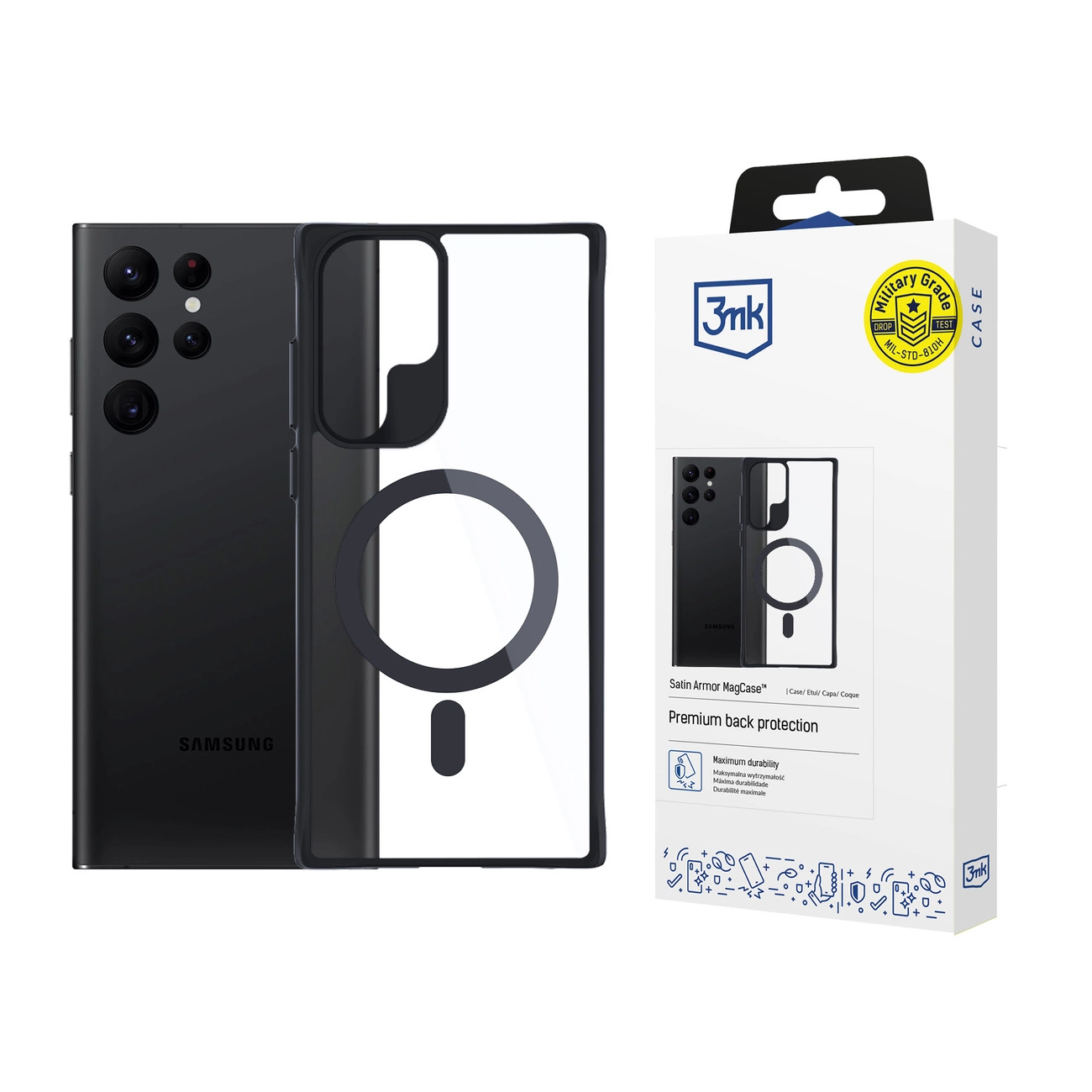 Samsung Galaxy S22 Ultra 5G (SM-S908) 3MK Satin Armor MagCase Case Cover, Transparent | Чехол Кейс Бампер Обложка для Телефона