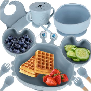 Набор силиконовой посуды для детей Краб 9 предметов, голубой