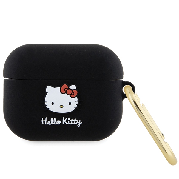 Силиконовый 3D чехол Hello Kitty с головой котенка для AirPods Pro - черный