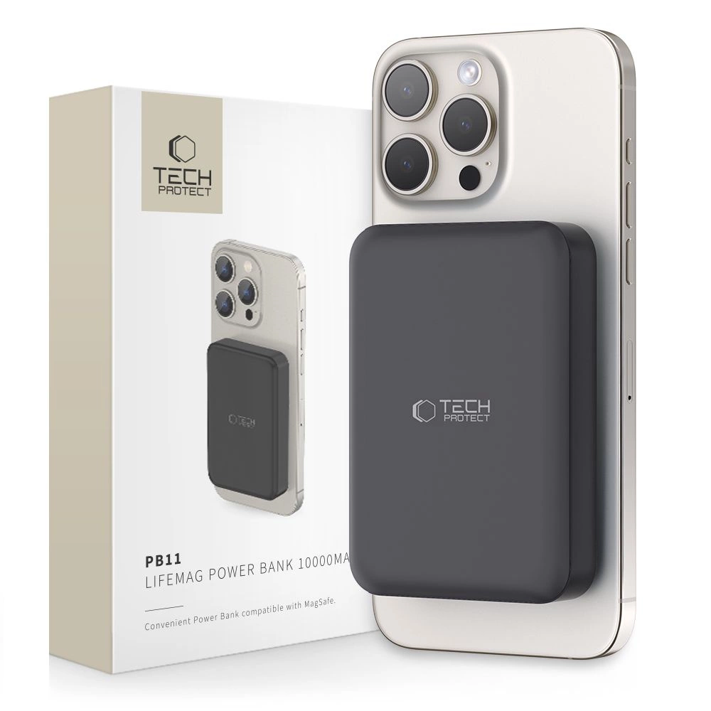 Tech-Protect LifeMag PB11 Powerbank с портом USB-C MagSafe 10000mAh 15W - черный + кабель