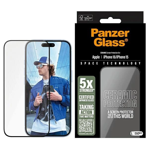 PanzerGlass керамический экран протектор iPhone 16 6,1" ультра-широкий Fit...