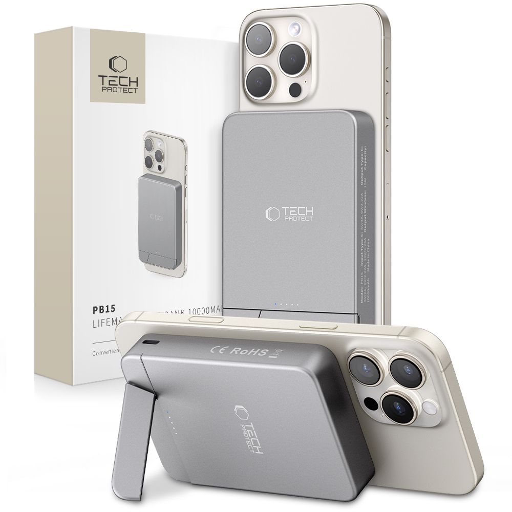 Внешний аккумулятор Tech-Protect PB14 LifeMag MagSafe 10000 мАч - серый