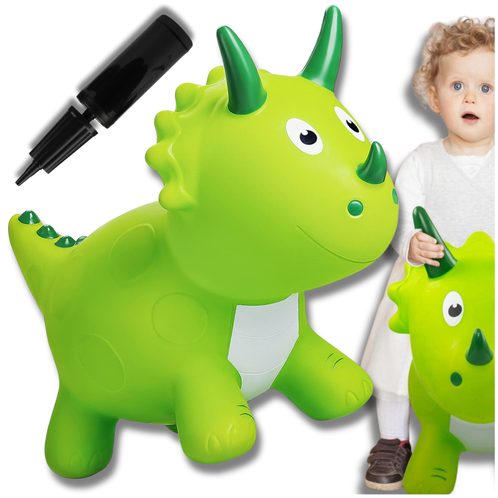 Детская резиновая надувная игрушка прыгун "Динозавр" (c насосом) | Kids Rubber Bouncing Jumping Inflatable Toy