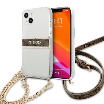 Apple iPhone 13 mini 5.4'' Guess 4G Brown Strap Gold Chain Case Cover (GUHCP13SKC4GBGO ), Transparent | Чехол...