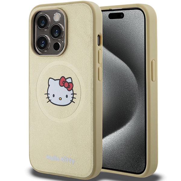 Apple iPhone 13 / 13 Pro 6.1'' Hello Kitty Leather Kitty Head MagSafe Cover Case, Gold | Чехол Кабура для...
