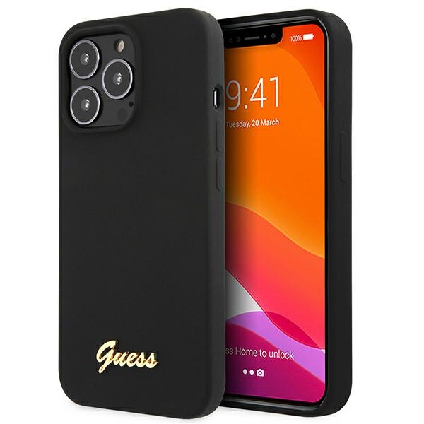 Apple iPhone 13 Pro 6.1'' Guess Silicone Script Gold Logo Magsafe Case Cover (GUHMP13LLSLMGBK), Black | Чехол... (0)