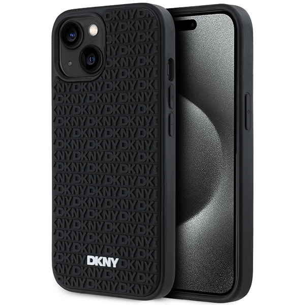 Apple iPhone 15 Plus 6.7'' DKNY 3D Rubber Repeat Pattern Case Cover, Black | Чехол Кабура Кейс...