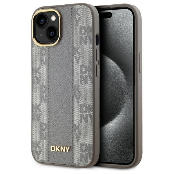 Apple iPhone 15 Plus 6.7'' DKNY Leather Checkered Mono Pattern MagSafe Case Cover, Beige | Чехол Кабура...