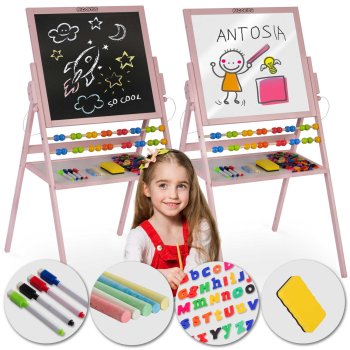 Детский двусторонний мольберт Ricokids, магнитно-меловой, розовый