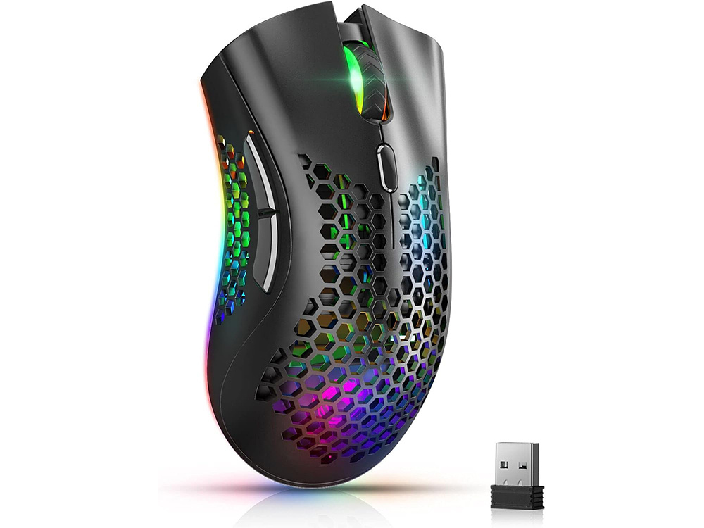 Легкая беспроводная игровая мышь 2.4 ГГц с RGB подсветкой, черная (2)