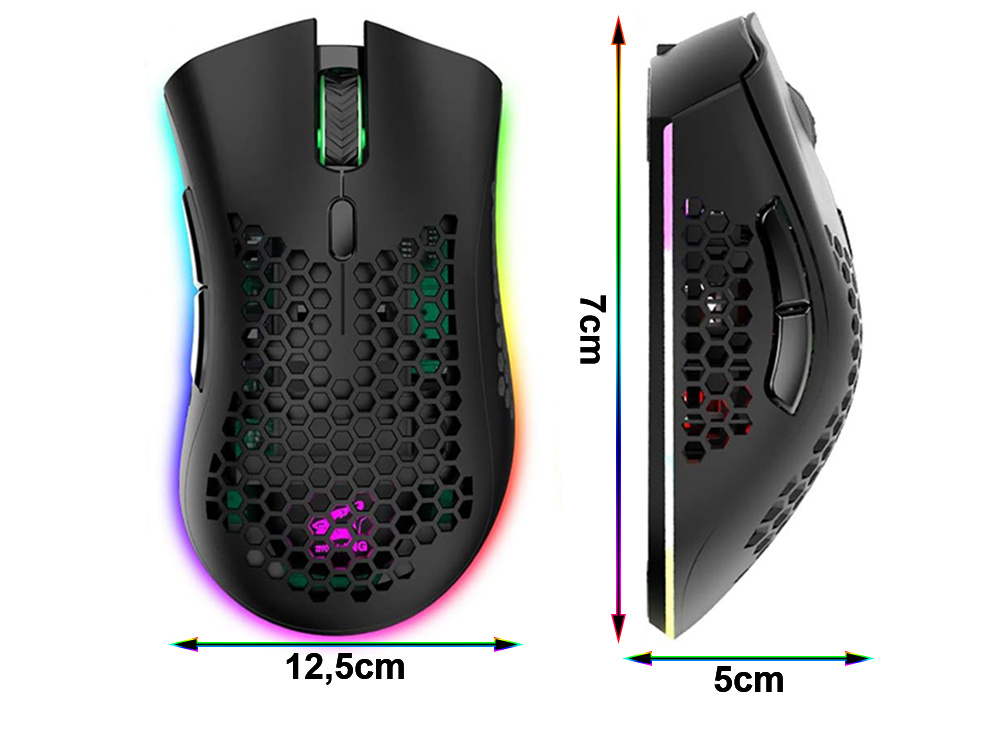 Легкая беспроводная игровая мышь 2.4 ГГц с RGB подсветкой, черная (3)