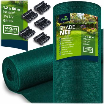 Plonos сетка затеняющая 1,2x50 м 140 г/м² с 50 креплениями, зелёная