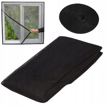 Анти-Mоскитная Сетка для Окон - 130x150см, Чёрный | Mosquito Mesh Net Anti-Insect Screen for Windows
