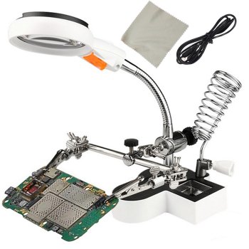 Держатель Третья рука для пайки с лупой 4.5x 11x и LED подсветкой