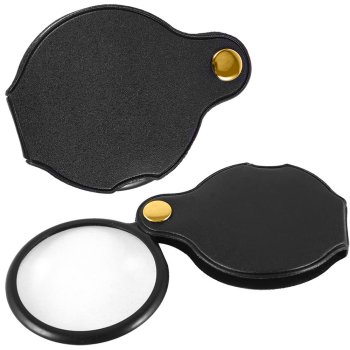 Складная карманная лупа 3x в кожаном чехле, черная