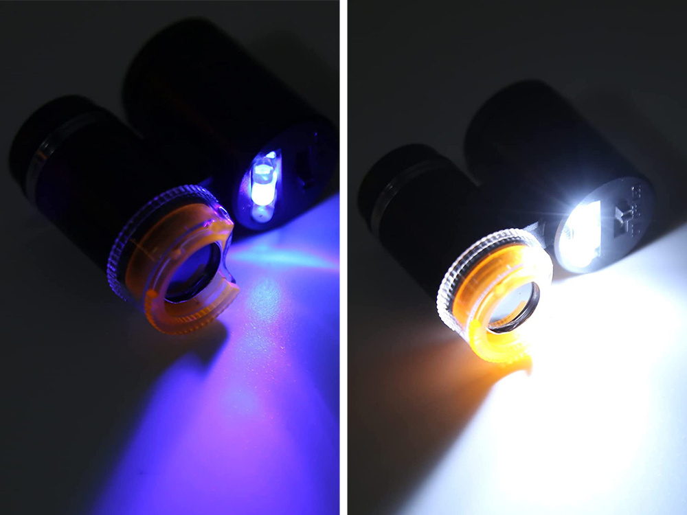Карманный микроскоп-лупа 60x с LED и УФ подсветкой (3)