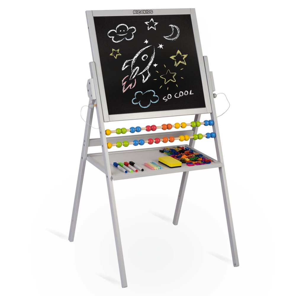 Детский двусторонний мольберт Ricokids, магнитно-меловая доска,... (1)