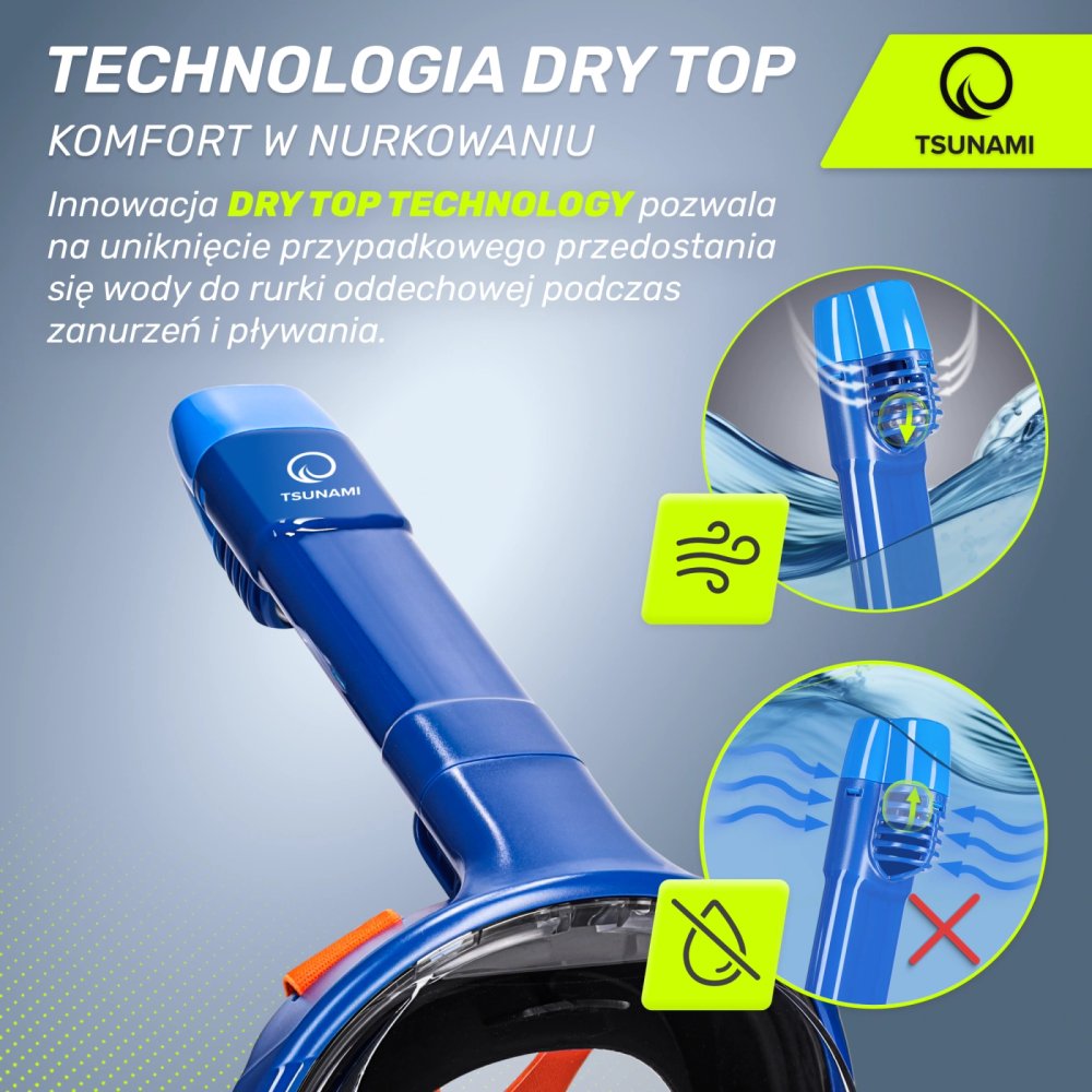 Полнолицевая маска для снорклинга TSUNAMI S/M, синяя (1)