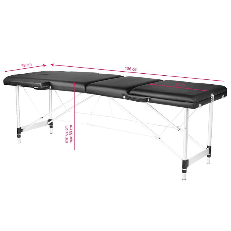 Складной стол, кушетка для массажа ALUMINUM COMFORT 3 секции, чёрный (5)