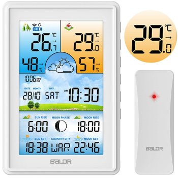 BALDR Метеостанция с дисплеем BD-906 белая - цифровая погодная станция...