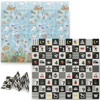 Двухсторонний складной поролоновый коврик для детей Nukido NK-340, Океан-Цифры, 200x180смx1см, XPE | Double-sided Foam Mat for Kids