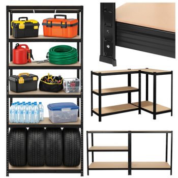 Металлический складской стеллаж 5 полок 1000кг Bigstren 220x100x45см, черный