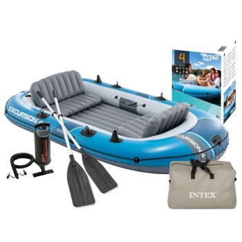 Надувная лодка 4-местная Intex Excursion 4 с веслами и насосом 66324