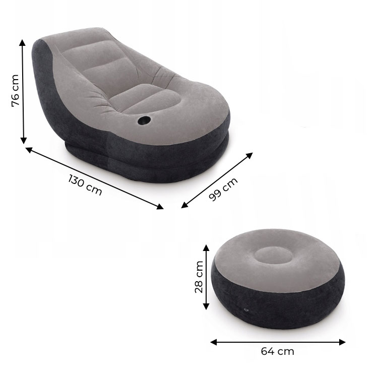 Надувное велюровое кресло с подставкой для ног 130x99x76 см INTEX 68564 (3)