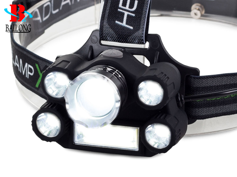 Аккумуляторный налобный фонарь Bailong T63 5x LED COB CREE XM-L T6 с зумом (3)