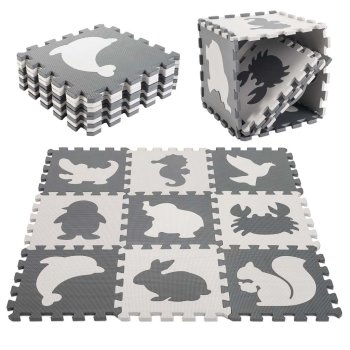 Детский игровой коврик - пазл Животные - 9 шт., 85x85см | Kids Foam Floor Puzzle Mat Animals