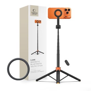 Tech-Protect L10S Bluetooth селфи-палка-трипод – чёрно-оранжевая