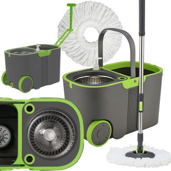 Вращающаяся швабра 360° с ведром и отжимом, 2 насадки из микрофибры