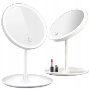 Зеркало для Макияжа со Светодиодной Подсветкой, Белое | Round Make-up Table Mirror with LED Lighting