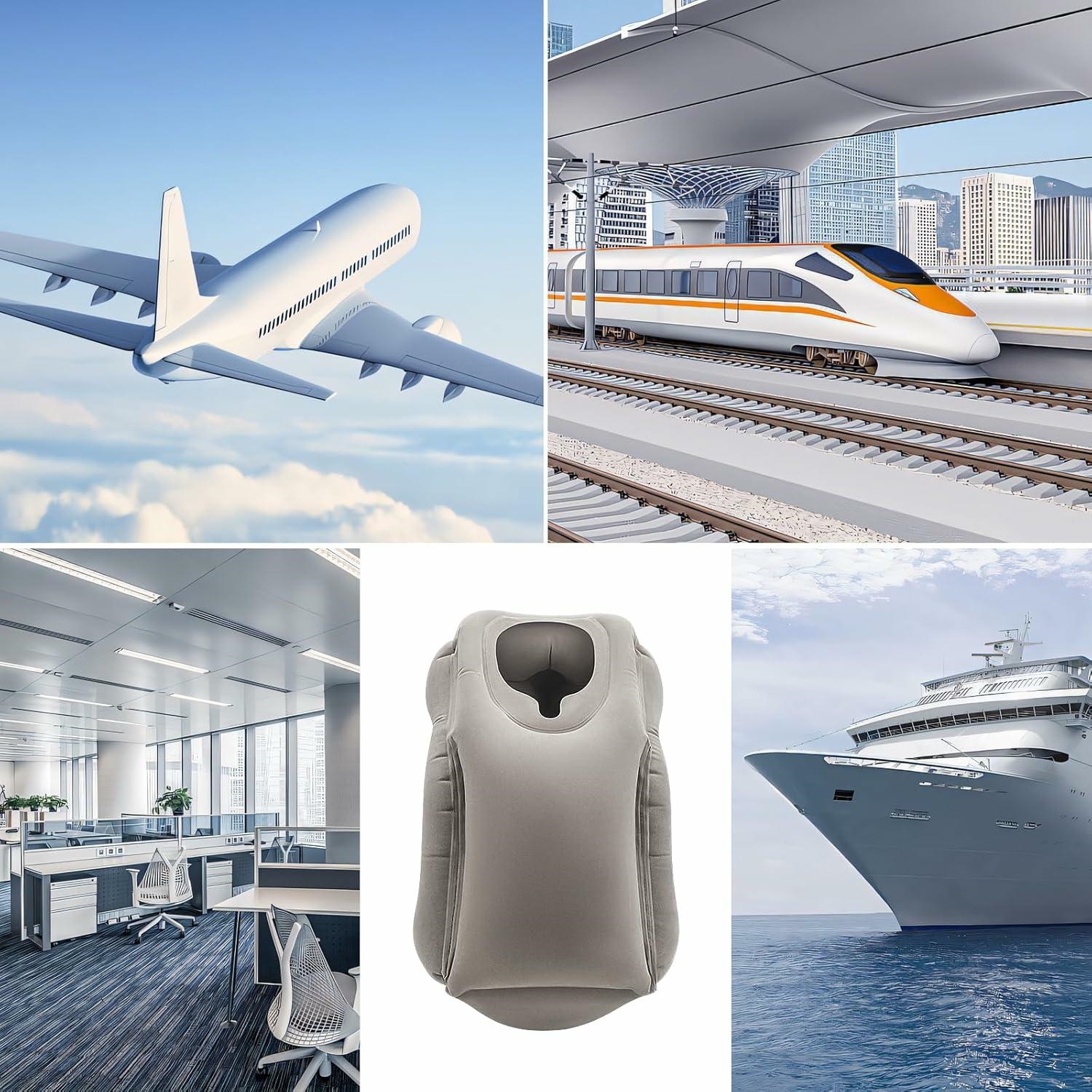 Эргономичная надувная подушка для путешествий, серая (1)