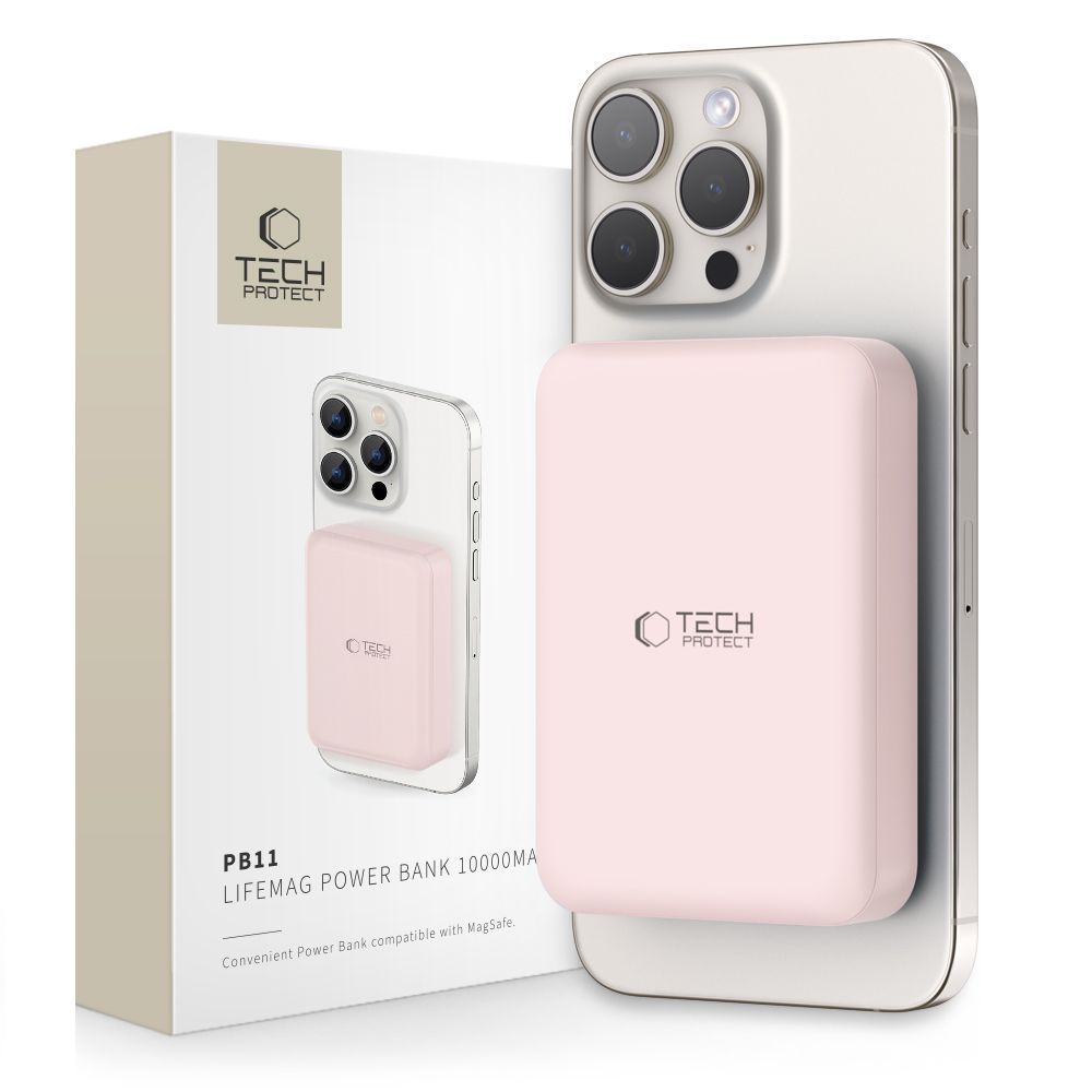 Tech-Protect LifeMag PB11 Powerbank с портом USB-C MagSafe 10000mAh 15W - розовый + кабель