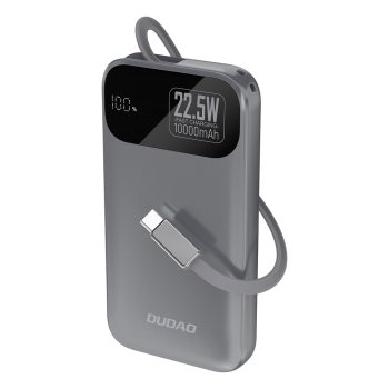 Dudao K31 10000 мАч 22.5W PD Powerbank с встроенным кабелем - Серый