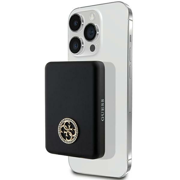 Guess MagSafe 4G Strassed Metal Logo индукционный повербанк 15W 5000mAh - черный