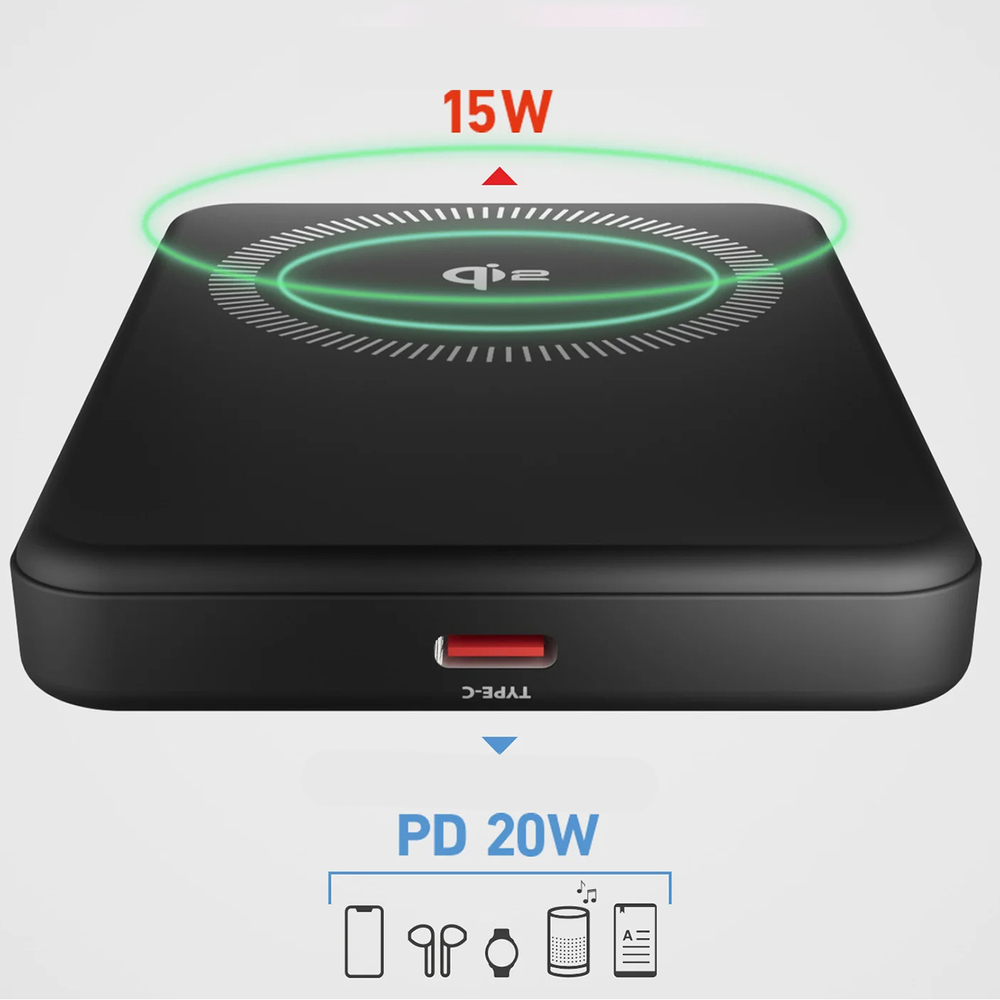 Повербанк SBS Mag Power Qi2 5000 мАч, совместимый с MagSafe – черный (1)