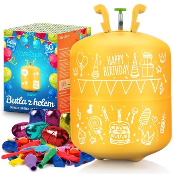 Баллон с гелием Ricokids 0,42м³ и с 50 шарами и лентой для праздника