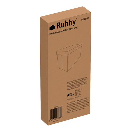 Складной пуф с ящиком для хранения Ruhhy 60x30x30 см 25996, серый (0)