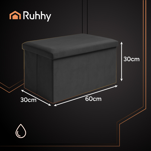 Складной велюровый пуф с ящиком Ruhhy 25995, 60x30x30 см, черный (1)
