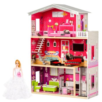 Большой деревянный кукольный дом с лифтом Malibu Residence ECOTOYS
