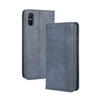 Xiaomi Redmi 9A PU Leather Retro Style Wallet Protective Cover Case, Blue | Чехол для Телефона...