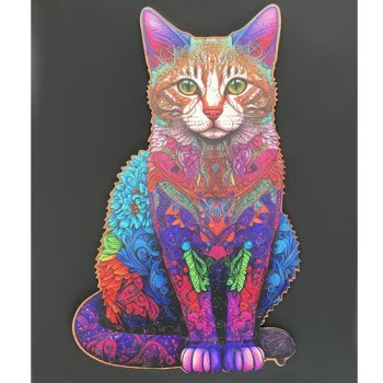 Фигурный деревянный пазл, головоломка для детей и взрослых - 130 деталей, Кот| Wooden Jigsaw Unique Shape Puzzle